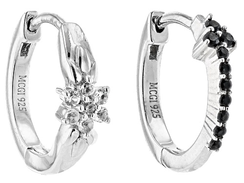 0.07ctw Black Spinel with 0.06ctw Lab White Sapphire Rhodium Over Silver Multi-Purpose Hoop Set