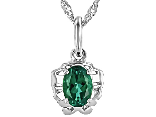 0.59ct Oval Lab Created Emerald Rhodium Over Sterling Silver Gemini Birthstone Pendant With Chain