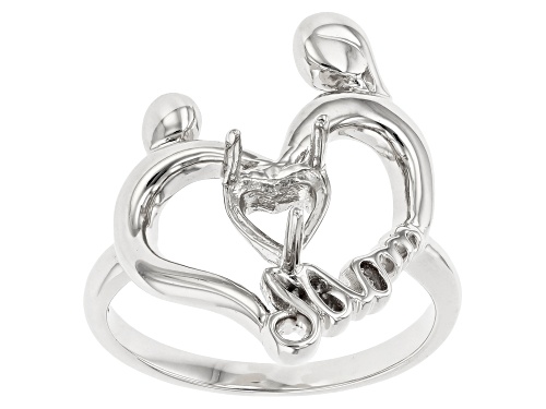 Rhodium Over Sterling Silver 6mm Heart Solitaire Mother & Daughter Semi-Mount Ring