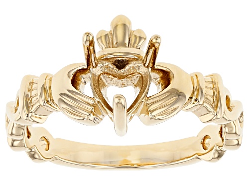 14k Yellow Gold 6mm Heart Solitaire Claddagh Semi-Mount Ring