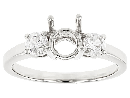 Rhodium Over Sterling Silver 6mm Round With 0.70ctw Round White Zircon Semi-Mount Ring