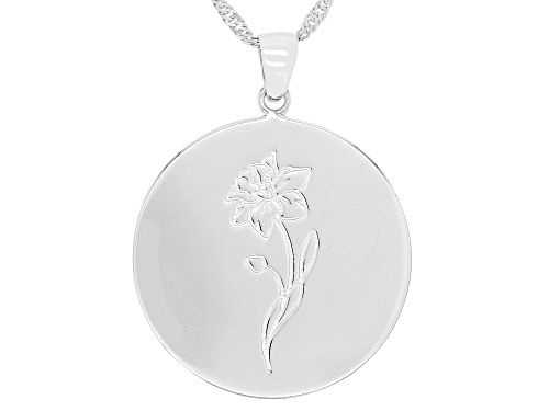 Photo of Rhodium Over Sterling Silver Round March Daffodil Birth Flower Pendant With Chain