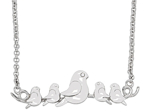 Rhodium Over Sterling Silver Momma Bird With Four Baby Chicks 18" Necklace - Size 18