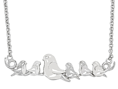 Rhodium Over Sterling Silver Momma Bird With Five Baby Chicks 18" Necklace - Size 18