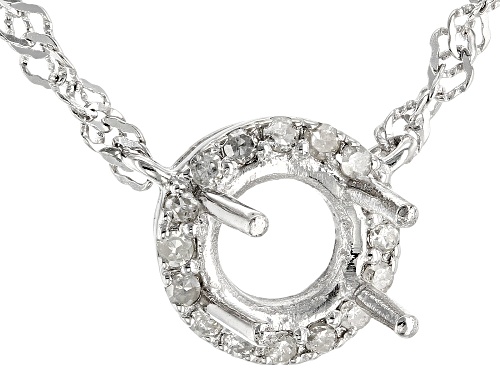 Photo of Rhodium Over Sterling Silver 6x6mm Round Semi-Mount With White Diamond Halo 18" Necklace