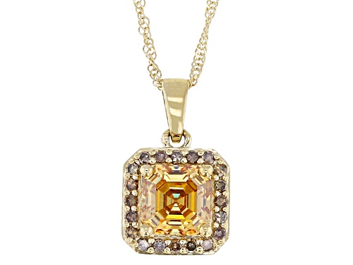 1.44ct Champagne Strontium Titanate with .15ctw Champagne Diamond 10k Yellow Gold Pendant/Chain