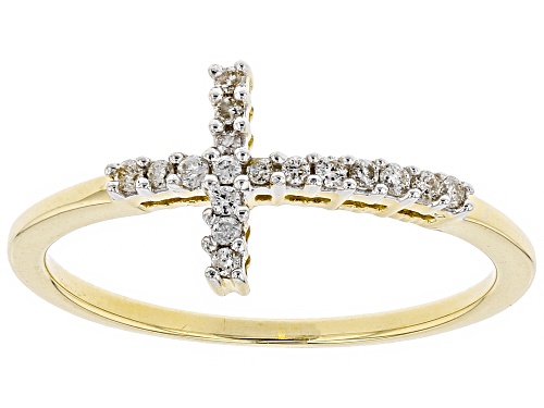 Photo of .12ctw Round White Diamond 10k Yellow Gold Cross Ring - Size 7