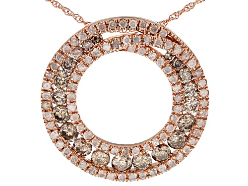 1.12ctw Round Champagne And White Diamond 10k Rose Gold Pendant With An 18 Inch Rope Chain