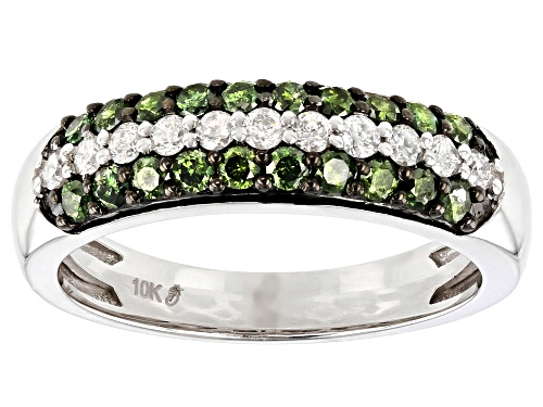 0.75ctw Round Green And White Diamond 10K White Gold Ring - Size 8