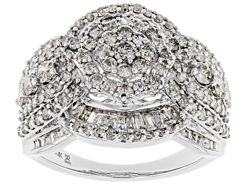 2.00ctw Round and Baguette White Diamond 10k White Gold Ring - Size 10