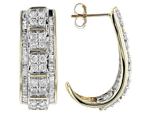 2.00ctw Round and Baguette White Diamond 10k Yellow Gold Earrings