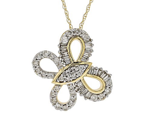 .50ctw Round and Baguette White Diamond 14k Yellow Gold Pendant With Chain