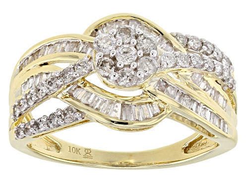 1.00ctw Round And Baguette White Diamond 10k Yellow Gold Ring - Size 7