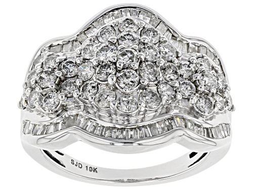 2.05ctw Round And Baguette White Diamond 10k White Gold Ring - Size 8