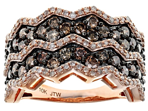2.00ctw Round Champagne And White Diamond 10K Rose Gold Ring - Size 5