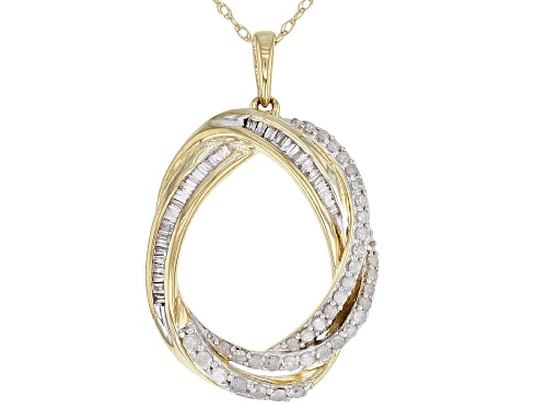 0.37ctw Round And Baguette White Diamond 10k Yellow Gold Pendant With 18 Inch Chain