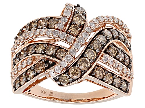 1.50ctw Round Champagne And White Diamond 10k Rose Gold Ring - Size 5