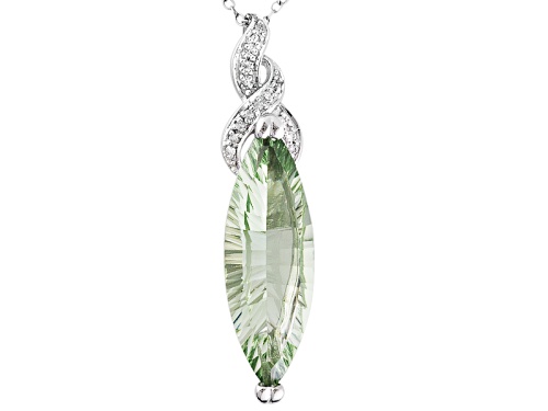Photo of 7.30ct Quantum® Cut Green Prasiolite  With .06ctw White Topaz Rhodium Over Silver Pendant With Chain