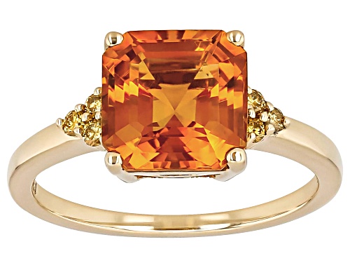 3.00ct Asscher Cut Maderia Citrine With 0.12ctw Round Yellow Diamond 10k Yellow Gold Ring - Size 9