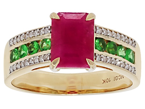 1.58ct John Saul Ruby With 0.29ctw Tsavorite And 0.12ctw White Diamond 10k Yellow Gold Ring - Size 9