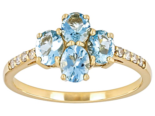 1.00ctw Santa Maria Aquamarine With 0.09ctw White Diamond 10k Yellow Gold Ring - Size 8