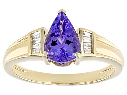 1.16ct Tanzanite With 0.08ctw White Prazana® Lab Grown Diamonds 10k Yellow Gold Ring - Size 7