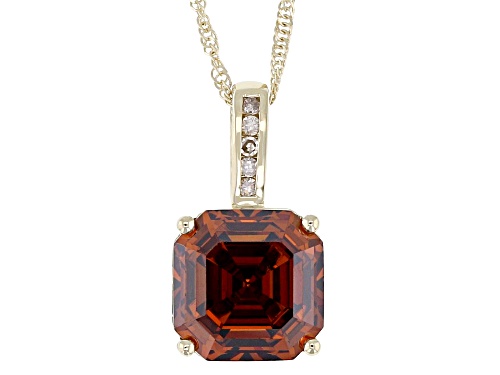 4.38ct Cognac Strontium Titanate With 0.04ctw Champagne Diamond 10k Yellow Gold Pendant With Chain