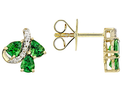 0.92ctw Tsavorite Garnet With 0.06ctw White Diamond 10k Yellow Gold Earrings