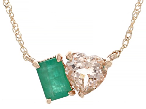 0.72ct Cor De Rosa™ Morganite With 0.38ct Zambian Emerald 10k Rose Gold Toi Et Moi Necklace - Size 18