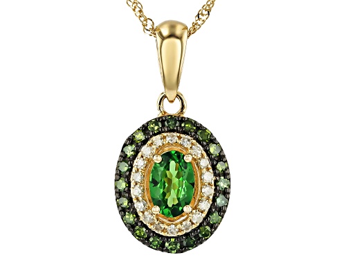 .46ct Oval Tsavorite With 0.24ctw White And Green Diamond 10k Yellow Gold Pendant With Chain