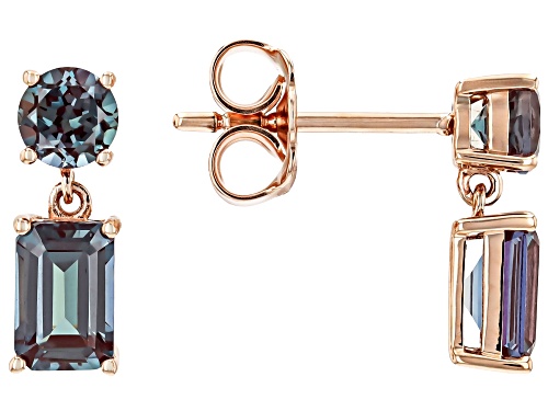 1.28ctw Rectangular Octagonal And 0.61ctw Round Lab Alexandrite 10k Rose Gold Dangle Earrings