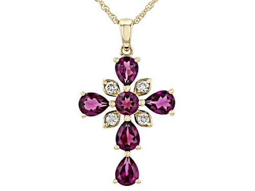 1.75ctw Grape Color Garnet With .11ctw Prazana® Lab Diamonds D-F VS2-SI 10k Gold Pendant Chain