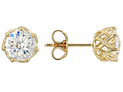 3.56ctw Heptagon Strontium Titanate 10k Yellow Gold Stud Earrings