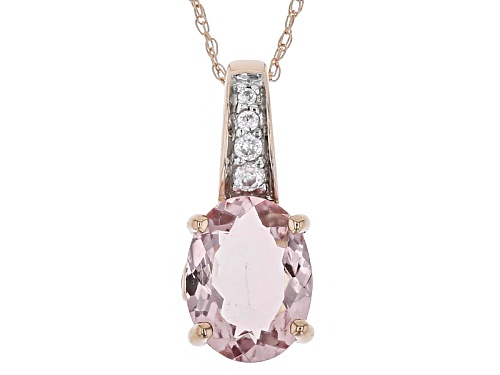 1.30ct Oval Cor-De-Rosa Morganite™ With .09ctw Round  Zircon 10k Rose Gold Pendant With Chain