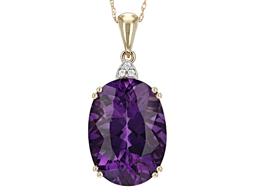 Photo of 8.90ct Oval Uruguyan Amethyst And 0.02ctw Round White Zircon 14k Yellow Gold Pendant With Chain
