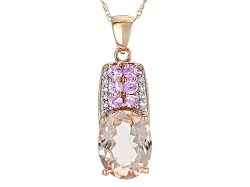 Photo of 2.28ct Cor-De-Rosa Morganite™, White Zircon And Pink Sapphire 14k Rose Gold Pendant W/Chain Web