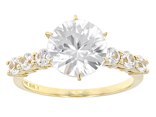 3.80ctw 9mm And 2.75mm Round White Zircon 14k Yellow Gold Ring. - Size 8