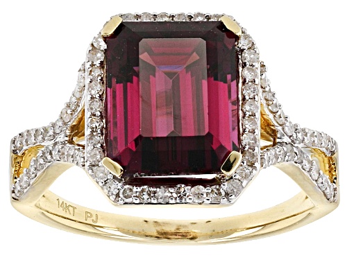 Photo of 4.75ct Emerald Cut Grape Color Garnet With .29ctw Round White Diamonds 14k Yellow Gold Ring.Web Only - Size 7