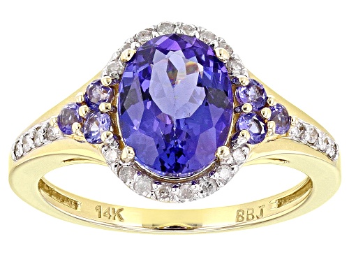 Photo of 1.90ctw Oval And Round Tanzanite With .12ctw Round White Diamonds 14k Yellow Gold Ring - Size 9