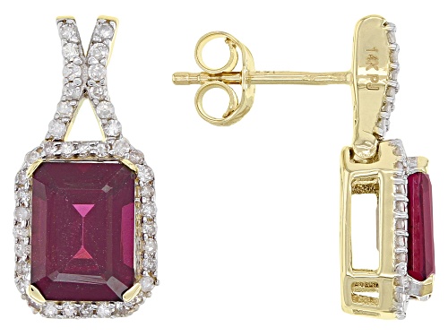 Photo of 3.40ctw Grape Color Garnet With 0.33ctw White Diamond 14k Yellow Gold Earrings