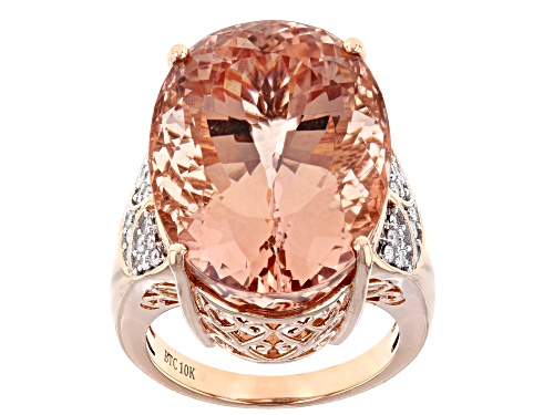 Photo of 21.8ct Oval Cor De Rosa™ Morganite With 0.21tw Round White Diamond 10k Rose Gold Ring - Size 7