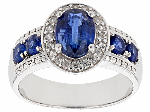 Photo of 1.70ctw Kyanite With 0.15ctw Round White Zircon Rhodium Over Sterling Silver Ring - Size 8