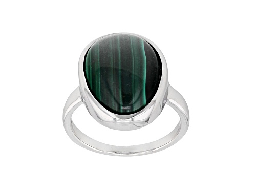 Photo of 16x12mm Pear Malachite Rhodium Over Sterling Silver Ring - Size 8