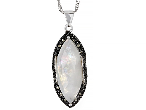 Photo of 5.95ct Marquise Rainbow Moonstone & 0.18ctw Marcasite Rhodium Over Sterling Silver Pendant/Chain