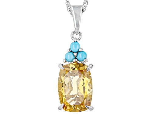 Photo of 5.20ct Citrine And Sleeping Beauty Turquoise Rhodium Over Sterling Silver Pendant With Chain