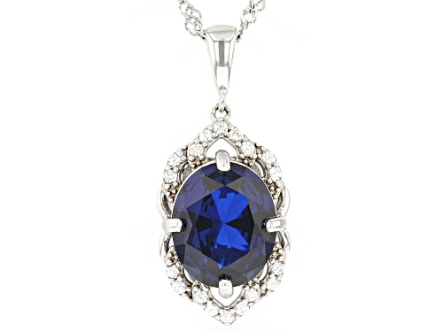 Photo of 3.98ct Oval Lab Created Blue Spinel With 0.35ctw White Zircon Rhodium Over Silver Pendant/Chain