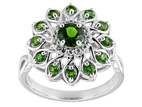 0.88ctw Round Chrome Diopside With 0.11ctw Round White Zircon Rhodium Over Sterling Silver Ring - Size 9