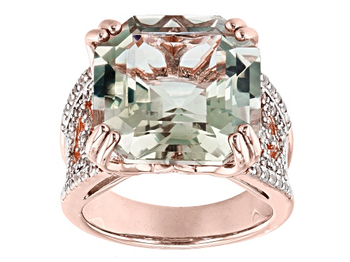 11.90ct Asscher Cut Prasiolite And 0.72ctw White Zircon 18k Rose Gold Over Sterling Silver Ring - Size 7
