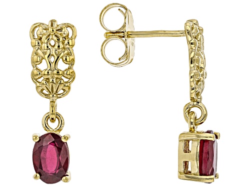 Photo of 1.70ctw Oval Mahaleo® Ruby 18k Yellow Gold Over Sterling Silver Dangle Earrings