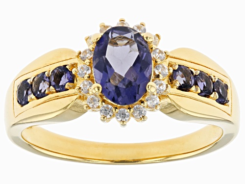 Photo of 0.71ctw Iolite And 0.20ctw White Zircon 18k Yellow Gold Over Sterling Silver Ring - Size 7